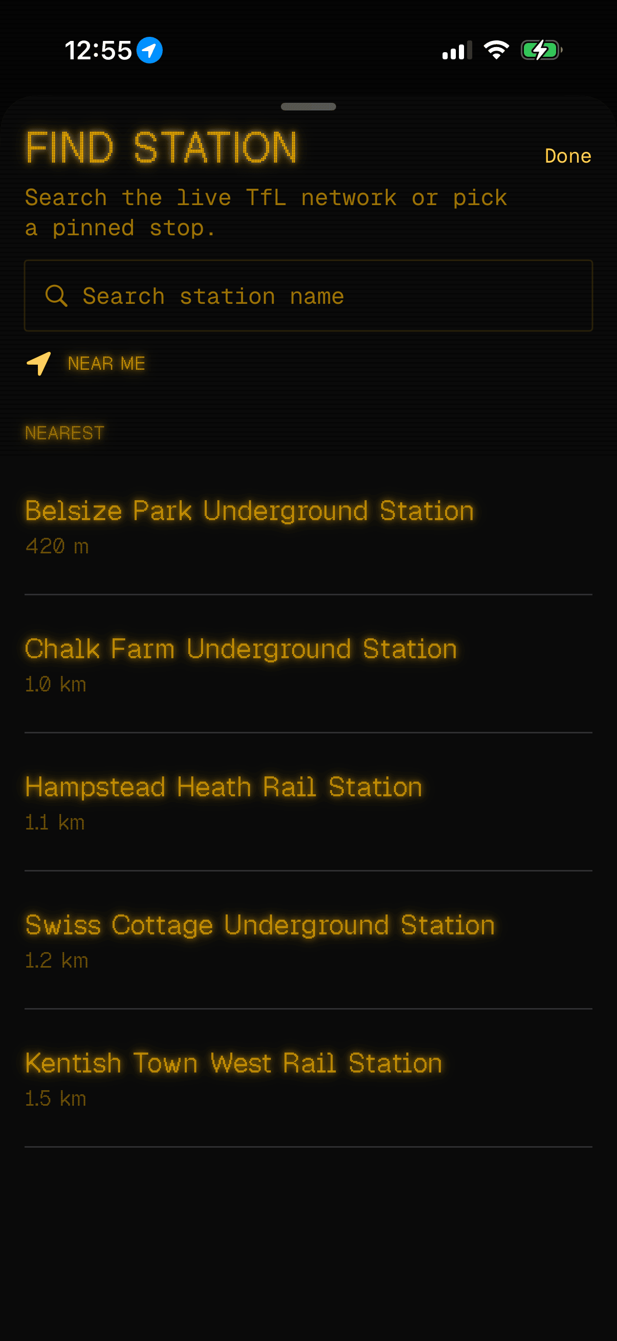 Tubbie Find Station. Near Me list showing nearest stations by distance.
